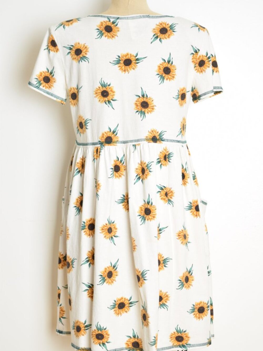 Vintage 90s Babydoll Dress White Sunflower Floral Pri…